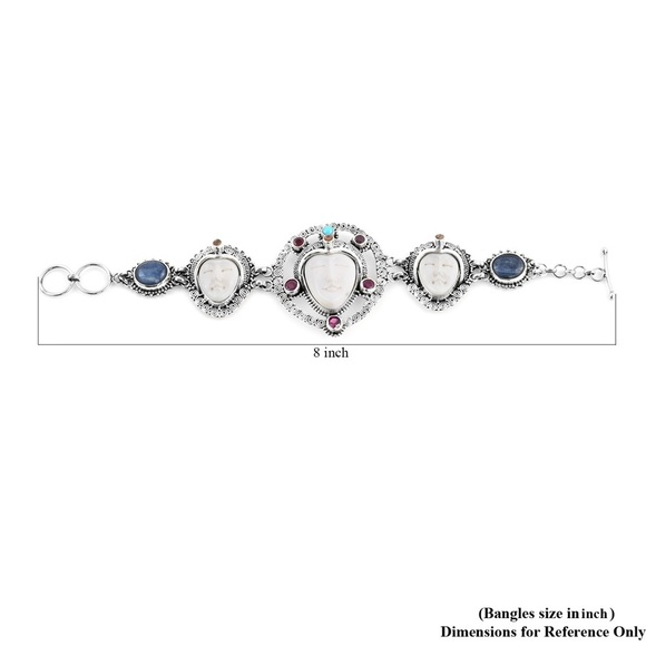 BALI GODDESS Carved Bone and Multi‎ Gemstone Toggle Clasp Bracelet - Picture 3 of 6